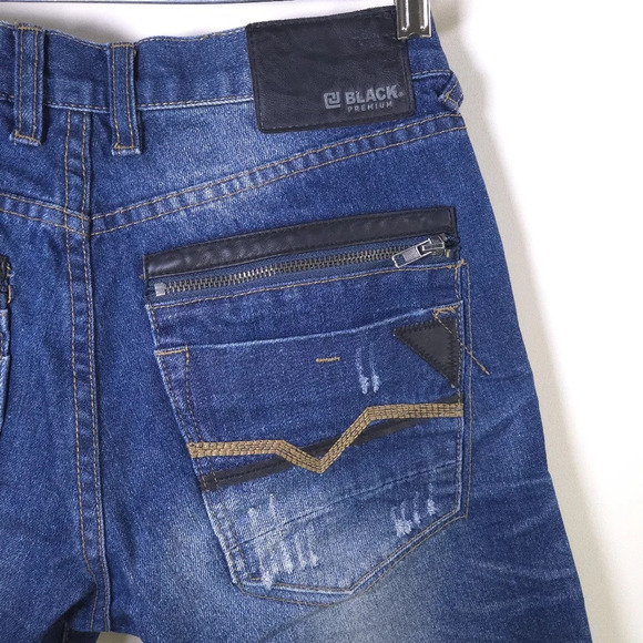 CJ Black Premium Low Rise‎ Slim Straight Denim Jeans Leather Accents Size 28x30 - Picture 10 of 10